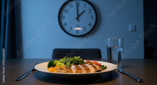Intermittent fasting clock concept with plate