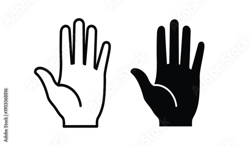 Black and white hand icons in stop gesture for design use