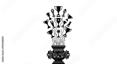 Trophies erupting from a vase, symbolizing achievement and success