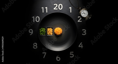 Intermittent fasting clock concept with plate
