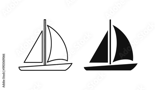 Black and white sailboat icons in line art style for design and navigation