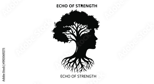 Symbolic silhouette of a woman's head merging with a strong tree and roots, representing growth and resilience.