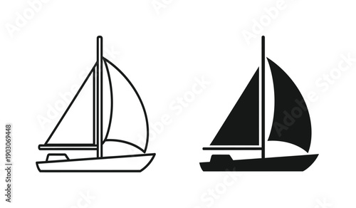 Black and white sailboat icons with different sail designs