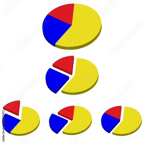 立体的な円グラフと分割図のイラスト素材