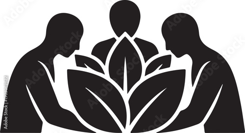 People caring for plants icon, environmental sustainability concept.