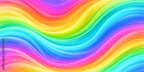 Abstract rainbow backdrop featuring a bright spectrum of colorful stripes and artistic wave patterns in a seamless vector design for a vibrant wallpaper texture