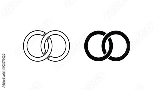 Two interconnected rings in black and white on a pure