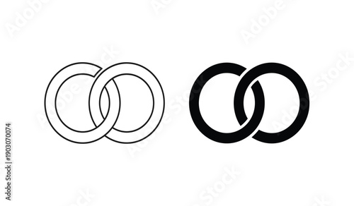 Two interconnected rings in black and white on a pure