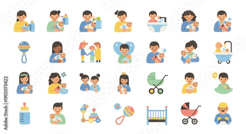 Collection of Cute Baby Care Illustrations and Icons.