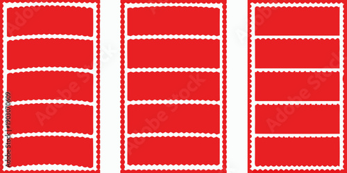 A series of three red photo strips with white border details
