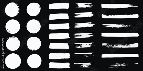 Abstract white shapes and brush strokes on a black background