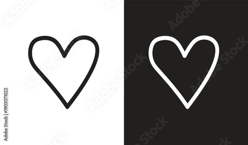 Black and white heart shapes on contrasting backgrounds for design use