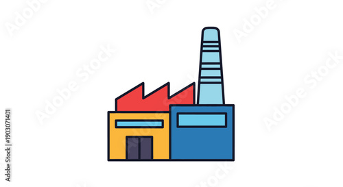 Cartoon illustration of an industrial building with chimney isolated on white
