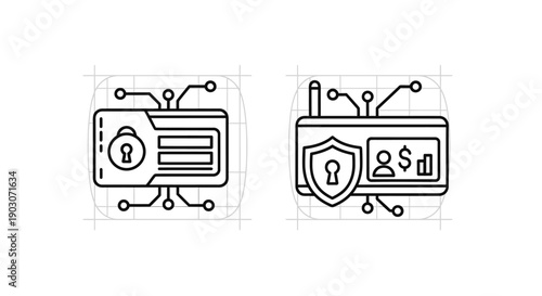 Digital Security Icons: ID Card and Data Protection, Cyber Security Concept