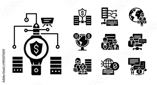 Digital Security Network, Data Protection, Cybersecurity, Technology Icons