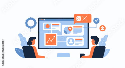 Collaborative teamwork and analytics on a digital platform in modern workspace