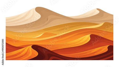 Wavy abstract landscape illustration featuring sand dunes, hills, and desert terrain from an aerial viewpoint