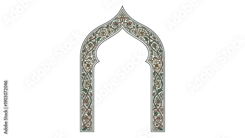 An intricately designed archway featuring floral patterns and ornate details in a traditional architectural style
