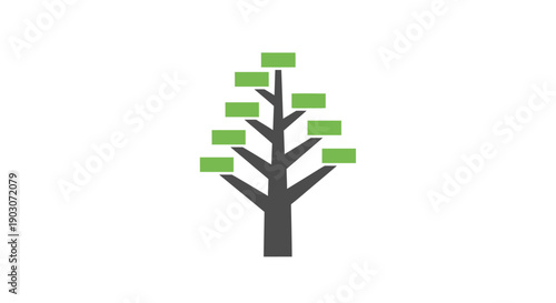 Stylized tree illustration with green leaves and dark trunk on a white backdrop