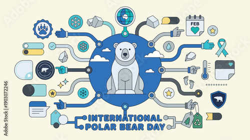 Polar bear conservation network illustration for international polar bear day Vector