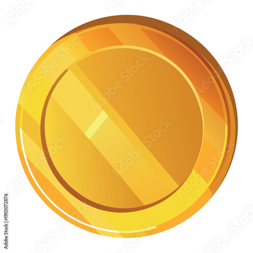 Golden coin icon with a shiny metallic finish, embossed currency symbol in the center, smooth gradients, glossy highlights, vector style