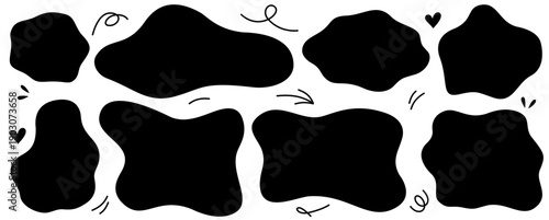 Graphic shape border featuring an organic rectangle outline, wavy doodle strokes and square highlights, abstract organic shape with playful wavy style.