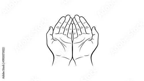 Simple line drawing of cupped hands in a gesture of care and protection from a front viewpoint