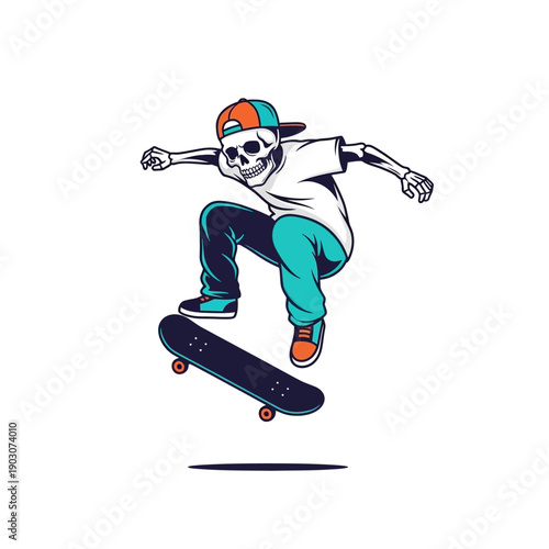 Skeleton Skater Performing Trick on Skateboard