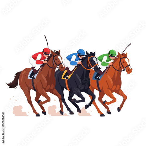 Horse Racing Competition: Jockeys and Horses Galloping in a Close Race