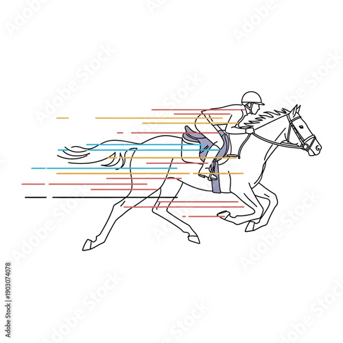 Equestrian Horse Racing Speed Motion Line Art Icon Vector