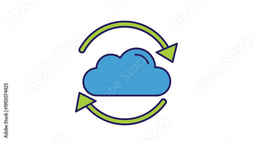 Cloud Data Synchronization and Refresh Icon. Vector Illustration of Data Transfer, Backup, Update Cycle, and Circadian Arrows.