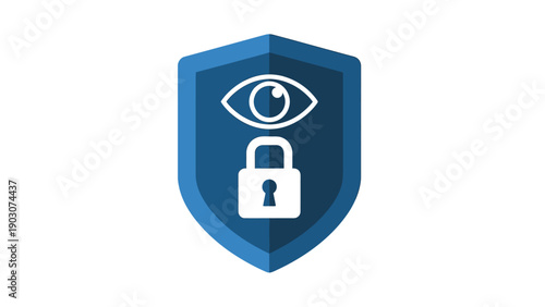 Digital Privacy Protection Shield Icon with Eye and Padlock. Cyber Security, Data Surveillance, and Access Control Symbol.
