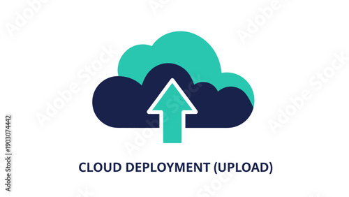 Cloud Deployment and Upload Icon. Data Transfer to Network Storage Symbol. Vector Illustration for IT, Hosting, and Software Development.
