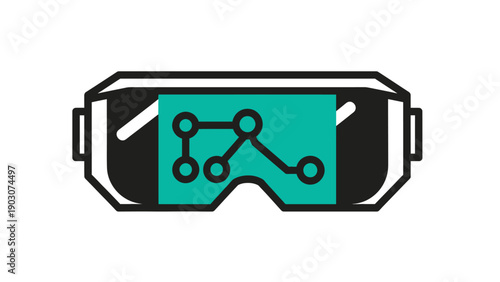 VR Goggles Icon with Circuit Network Display. Virtual Reality Headset Symbol for Data Flow, Metaverse, and Future Technology.
