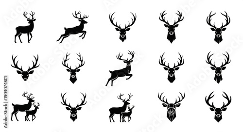 Collection of Deer Silhouettes and Antler Icons.