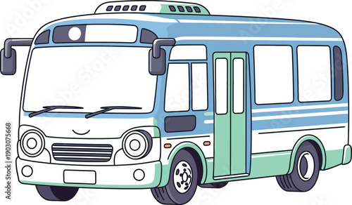 Cartoon minibus illustration, public transportation vehicle on white