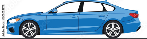 Blue sedan car illustration on a white background, vehicle transportation