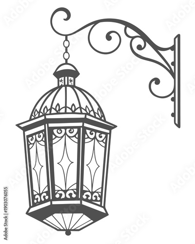 Elegant ornate lantern hanging from decorative wall bracket