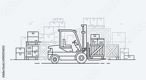 Isolated heavy industrial forklift truck vector illustration of professional machinery equipment for construction cargo transport and delivery logistics on a white background