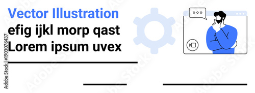 Remote work, virtual meetings, technology integration, online communication, digital services, professional networking. A man in a video call with minimal design elements. Remote work and virtual