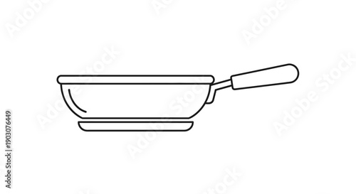 Isolated vector illustration of a stainless steel frying pan kitchen utensil with a black handle on a white background