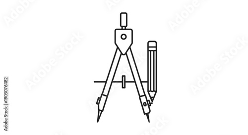 A professional black metal drafting tool set featuring a vector illustration of a compass and engineering equipment icons for 3D business design