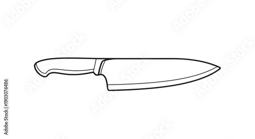 A single sharp stainless steel chef knife with a black handle and shiny metallic blade is isolated on a white background as a professional kitchen cutting tool