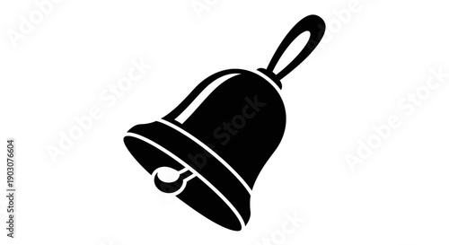 An isolated golden Christmas bell made of polished metal sits on a white background as a decorative sound equipment tool