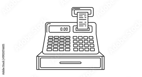 A black calculator sits on a white background near a laptop and business notebook, featuring a digital screen and keypad for managing finance data and office work