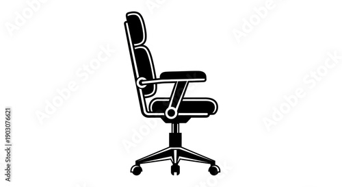 Contemporary ergonomic black leather office chair with wheels isolated on a white background, a comfortable piece of modern business furniture designed for a new workspace