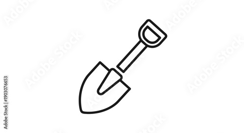 Isolated vector illustration of a metal drawing pin and a small steel gardening shovel tool with a wooden handle for construction or agriculture work on a white background
