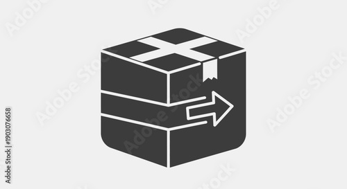 Modern 3d render of an abstract black cube building icon and a blank red gift box package isolated on a square cardboard carton container for a business christmas concept illustration