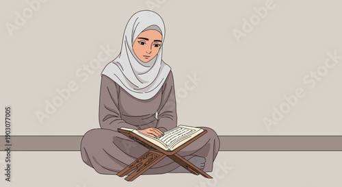 Young Muslim Woman Reading Holy Book