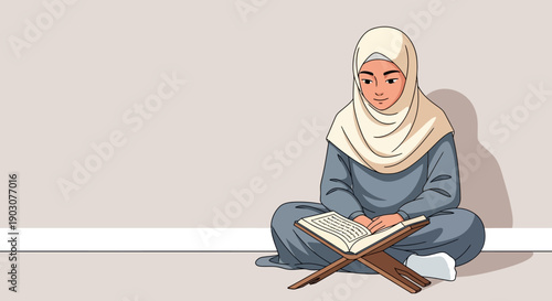 Young Muslim Woman Reading Holy Quran